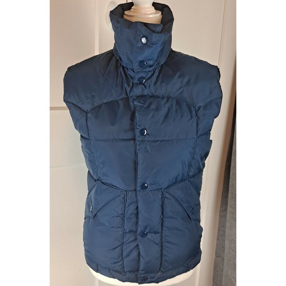 3 Vintage Montgomery Ward Puffer Vest Snap Navy S Small Down and Feather